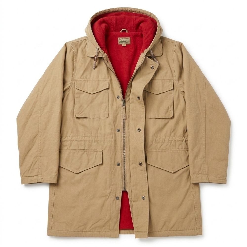 Adirondack Cotton Blend‎ Parka S Tan Red Fleece Lined Utility Jacket